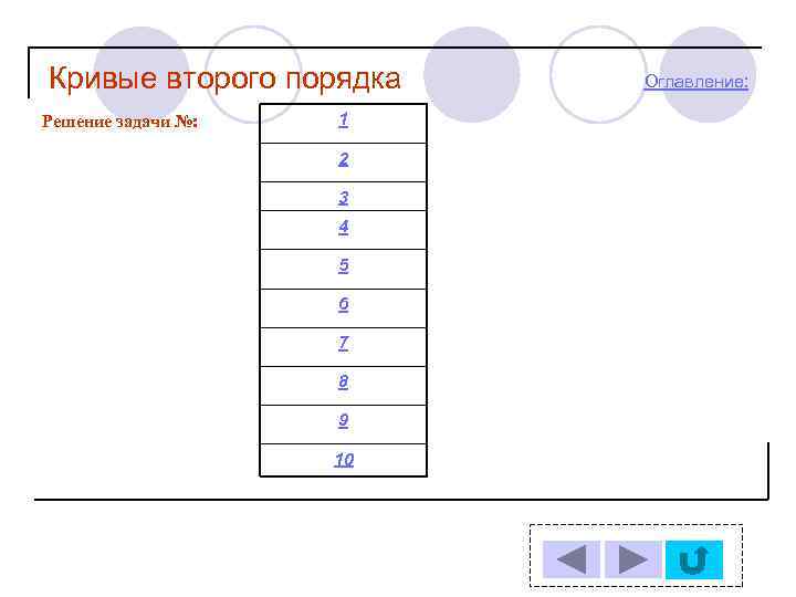 Кривые второго порядка Решение задачи №: 1 2 3 4 5 6 7 8