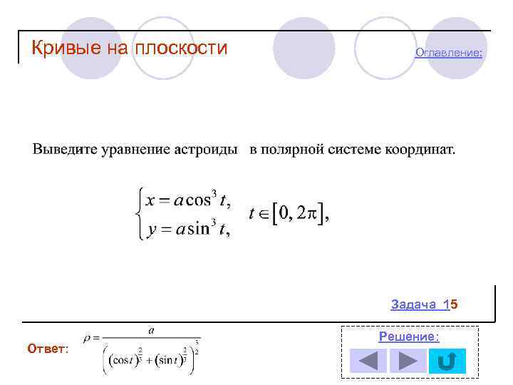 Кривые на плоскости Оглавление: Задача 15 Ответ: Решение: 