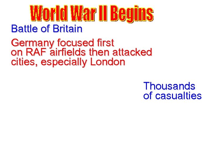 Battle of Britain Germany focused first on RAF airfields then attacked cities, especially London