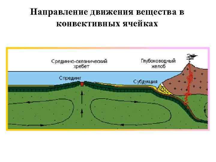 Направление движения вещества в конвективных ячейках 