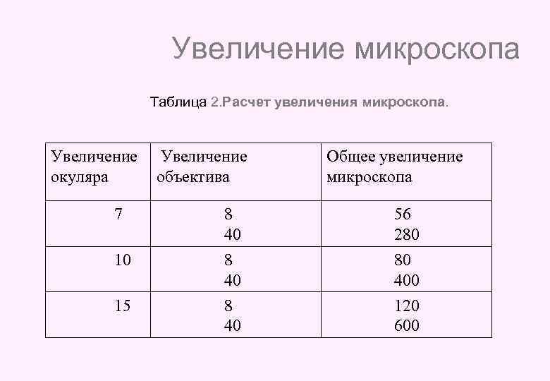 Общее увеличение микроскопа