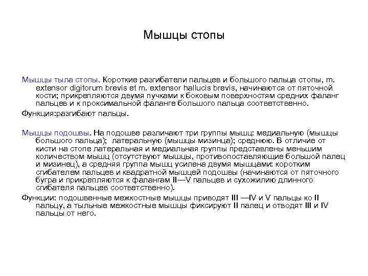 Мышцы стопы Мышцы тыла стопы. Короткие разгибатели пальцев и большого пальца стопы, m. extensor