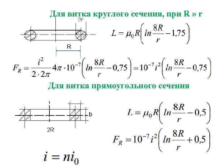 Для витка круглого сечения, при R » r R Для витка прямоугольного сечения 