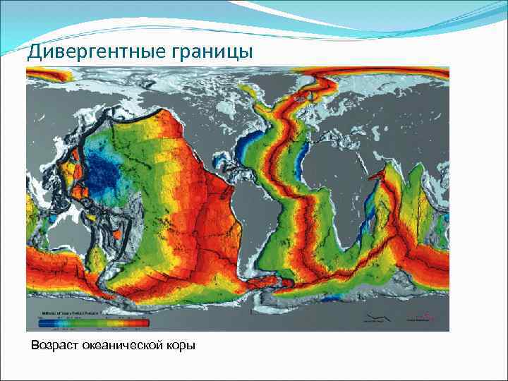 Дивергентные границы Возраст океанической коры 