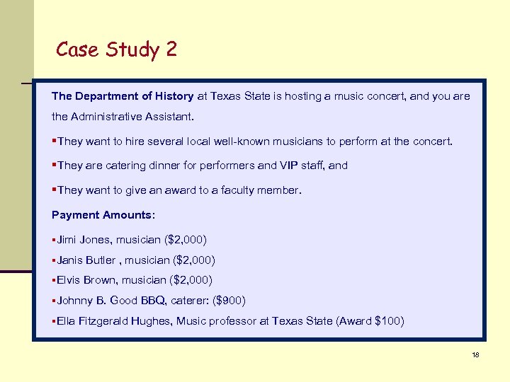 Case Study 2 The Department of History at Texas State is hosting a music