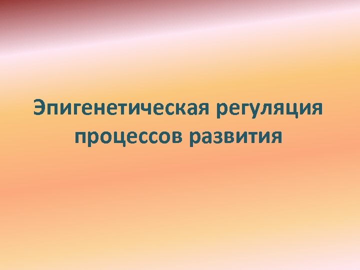 Эпигенетическая регуляция процессов развития 