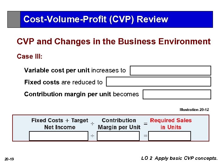 Cost-Volume-Profit (CVP) Review CVP and Changes in the Business Environment Case III: Variable cost