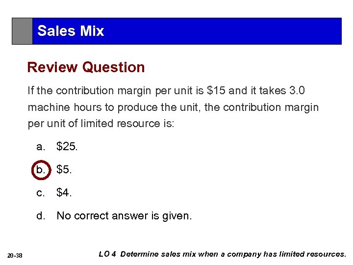 Sales Mix Review Question If the contribution margin per unit is $15 and it