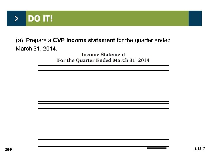 (a) Prepare a CVP income statement for the quarter ended March 31, 2014. 20