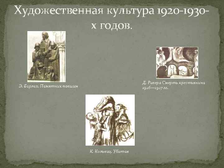 Художественная культура 1920 -1930 х годов. Д. Ривера Смерть крестьянина 1926— 1927 гг. Э.