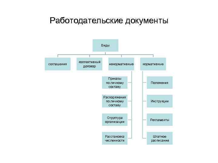 Работодательские документы Виды соглашения коллективный договор ненормативные Приказы по личному составу Положения Распоряжения по