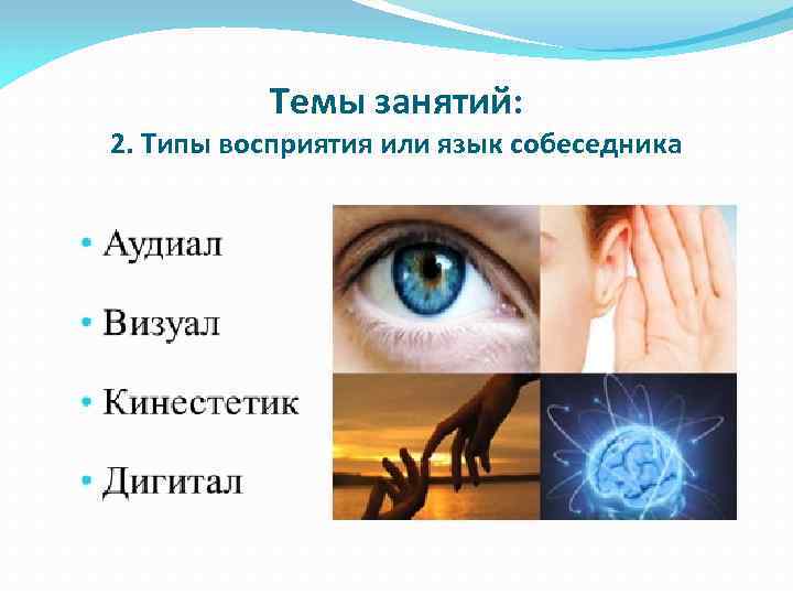 Темы занятий: 2. Типы восприятия или язык собеседника 