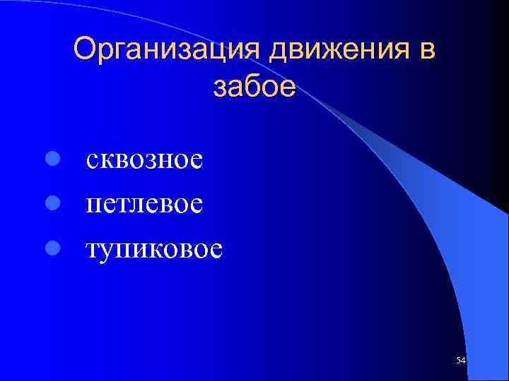 Организация движения в забое l сквозное l петлевое l тупиковое 54 