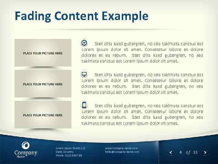 Fading Content Example Stet clita kasd gubergren, no sea takimata sanctus est Lorem ipsum
