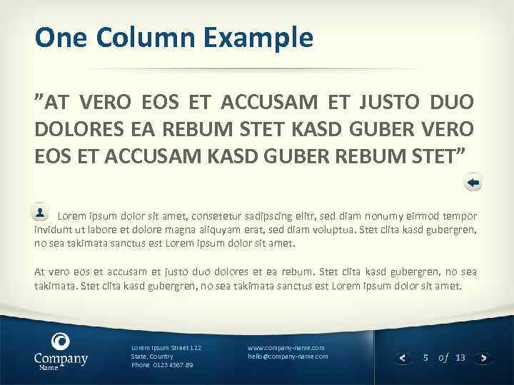 One Column Example ”AT VERO EOS ET ACCUSAM ET JUSTO DUO DOLORES EA REBUM