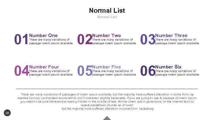 Normal List 01 02 03 04 05 06 Number One There are many variations