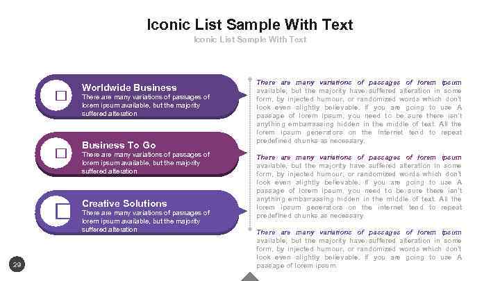 Iconic List Sample With Text 29 Worldwide Business There are many variations of passages