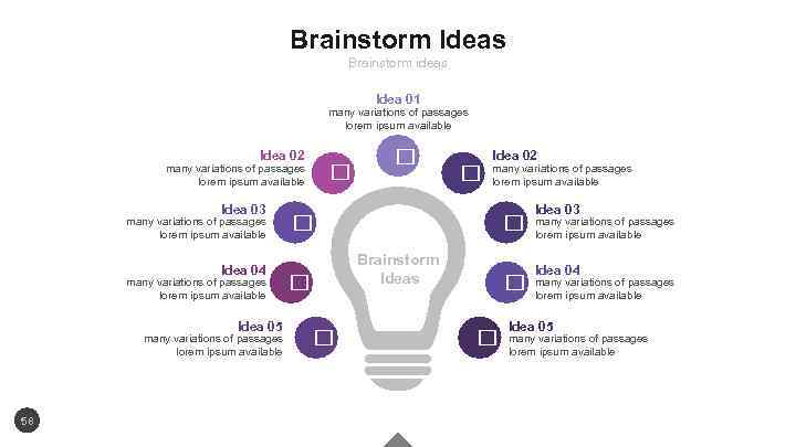Brainstorm Ideas Brainstorm ideas Idea 01 many variations of passages lorem ipsum available Idea