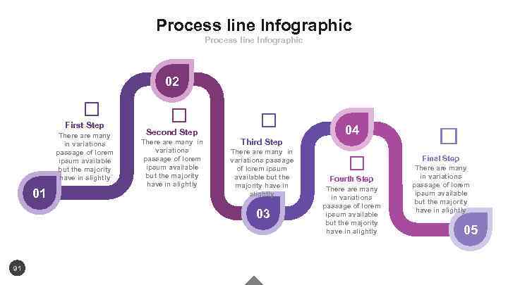 Process line Infographic 02 First Step There are many in variations passage of lorem