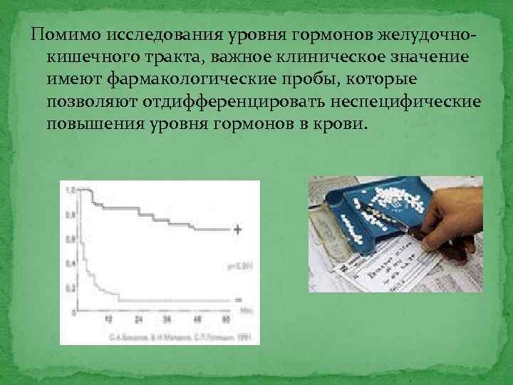 Помимо исследования уровня гормонов желудочно кишечного тракта, важное клиническое значение имеют фармакологические пробы, которые