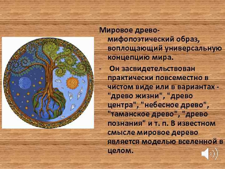 Мировое древомифопоэтический образ, воплощающий универсальную концепцию мира. - Он засвидетельствован практически повсеместно в чистом