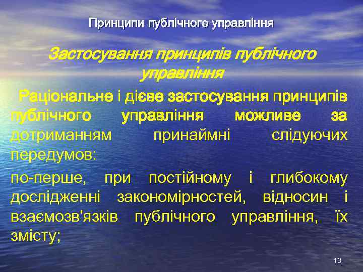 Принципи публічного управління Застосування принципів публічного управління Раціональне і дієве застосування принципів публічного управління