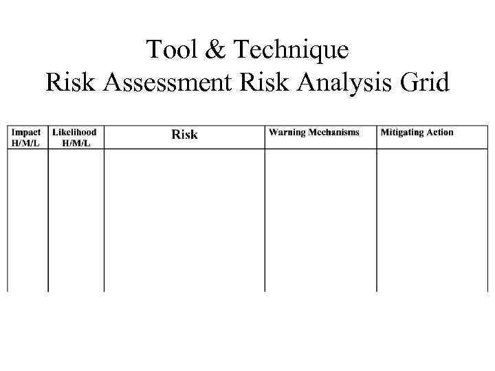 Tool & Technique Risk Assessment Risk Analysis Grid 