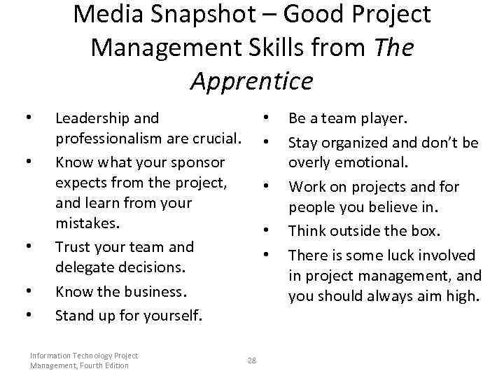 Media Snapshot – Good Project Management Skills from The Apprentice • • • Leadership