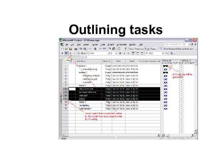 Outlining tasks 