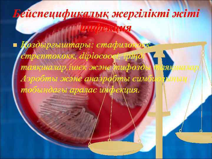 Бейспецификалық жергілікті жіті инфекция n Қоздырғыштары: стафилококк, стрептококк, diplococci, іріңді таяқшалар, ішек және тифозды