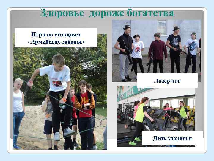 Здоровье дороже богатства Игра по станциям «Армейские забавы» Лазер-таг День здоровья 