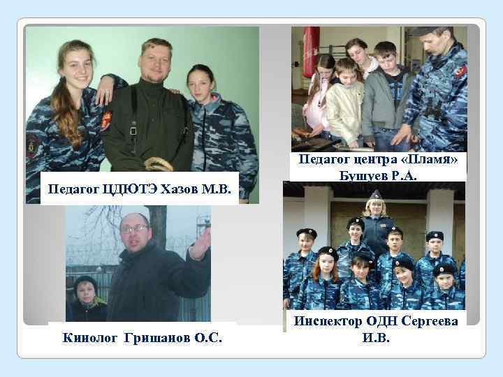 Педагог ЦДЮТЭ Хазов М. В. Кинолог Гришанов О. С. Педагог центра «Пламя» Бушуев Р.