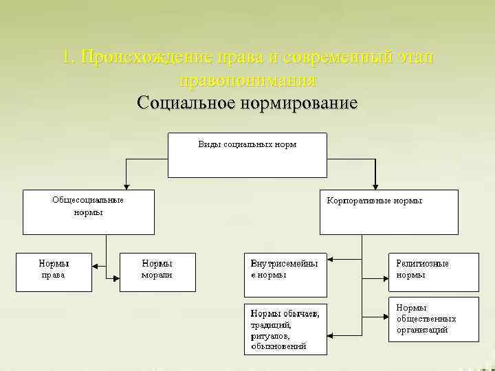 1. Происхождение права и современный этап правопонимания Социальное нормирование 