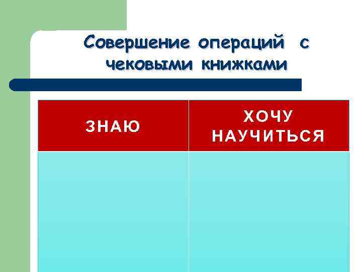 Совершение операций с чековыми книжками ЗНАЮ ХОЧУ НАУЧИТЬСЯ 