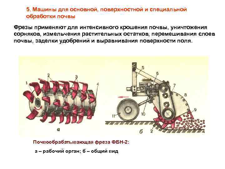 5. Машины для основной, поверхностной и специальной обработки почвы Фрезы применяют для интенсивного крошения