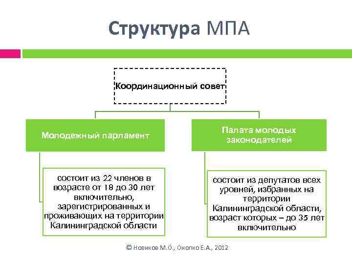 Структура МПА Координационный совет Молодежный парламент состоит из 22 членов в возрасте от 18