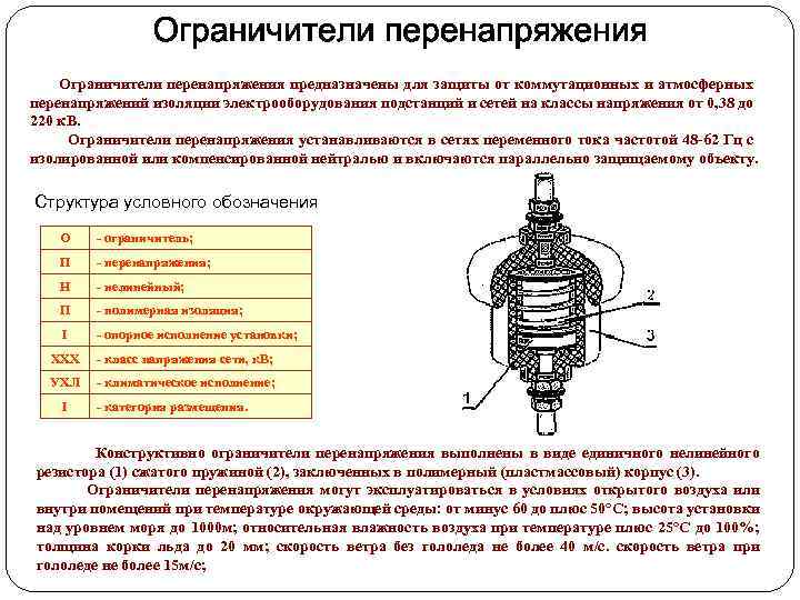 Ограничители перенапряжения предназначены для защиты от коммутационных и атмосферных перенапряжений изоляции электрооборудования подстанций и
