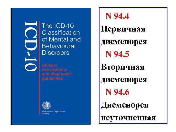  N 94. 4 Первичная дисменорея N 94. 5 Вторичная дисменорея N 94. 6