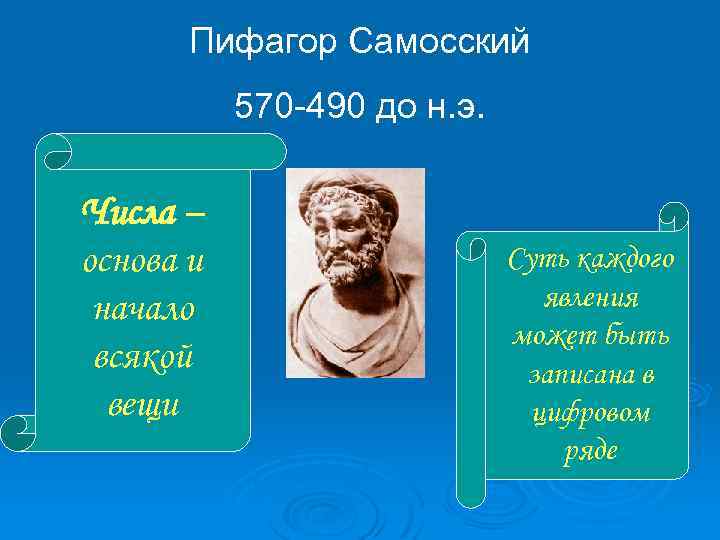 Пифагор Самосский 570 -490 до н. э. Числа – основа и начало всякой вещи