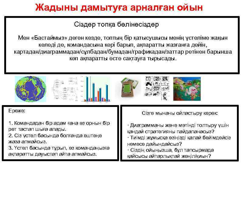 Жадыны дамытуға арналған ойын Сіздер топқа бөлінесіздер Мен «Бастаймыз» деген кезде, топтың бір қатысушысы