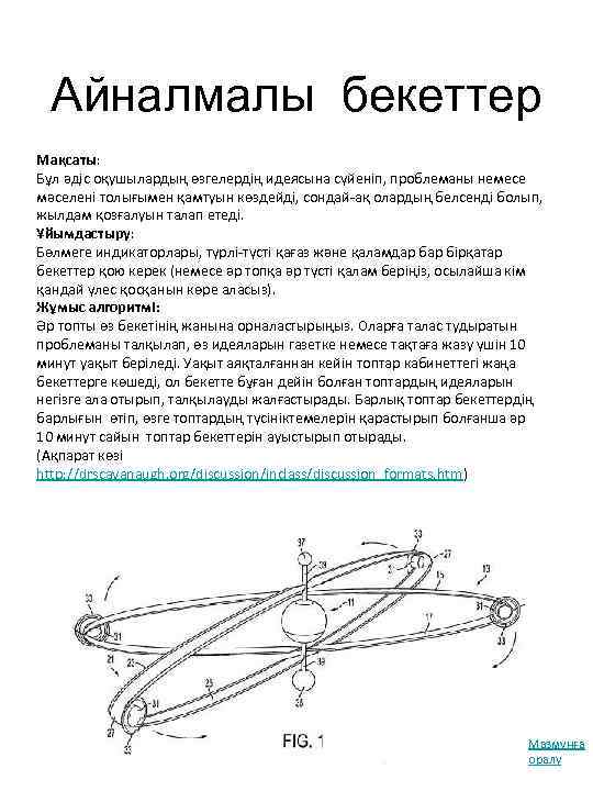 Айналмалы бекеттер Мақсаты: Бұл әдіс оқушылардың өзгелердің идеясына сүйеніп, проблеманы немесе мәселені толығымен қамтуын