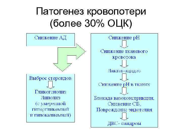Патогенез кровопотери (более 30% ОЦК) 