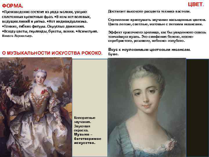 ЦВЕТ. ФОРМА. Достигает высокого расцвета техника пастели. • Произведение состоит из ряда мелких, узорно