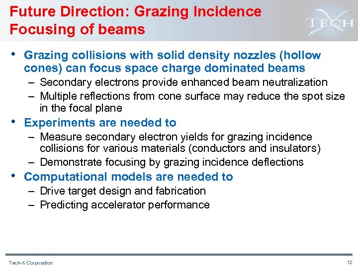 Future Direction: Grazing Incidence Focusing of beams • Grazing collisions with solid density nozzles