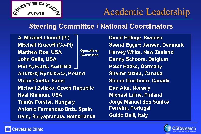 Academic Leadership Steering Committee / National Coordinators A. Michael Lincoff (PI) Mitchell Krucoff (Co-PI)