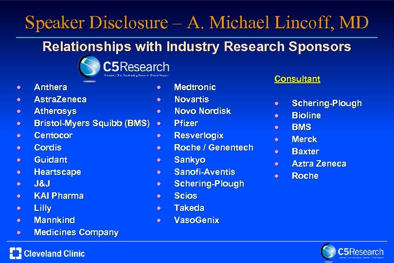 Speaker Disclosure – A. Michael Lincoff, MD Relationships with Industry Research Sponsors · ·
