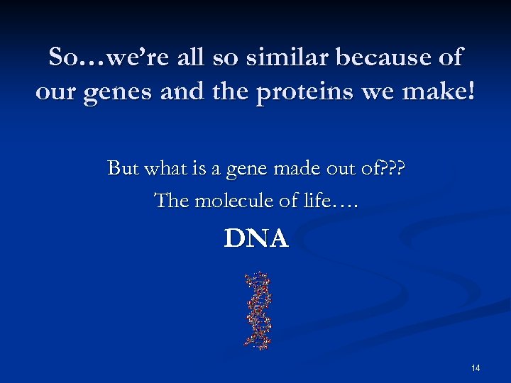 So…we’re all so similar because of our genes and the proteins we make! But