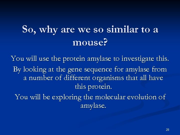 So, why are we so similar to a mouse? You will use the protein