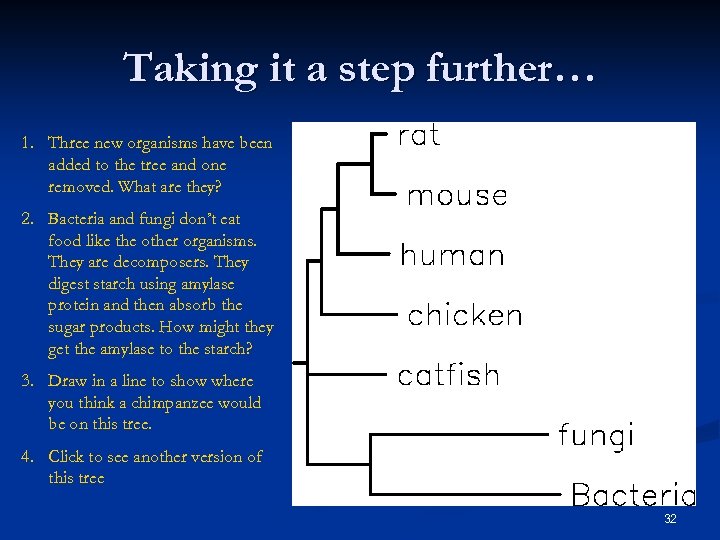 Taking it a step further… 1. Three new organisms have been added to the