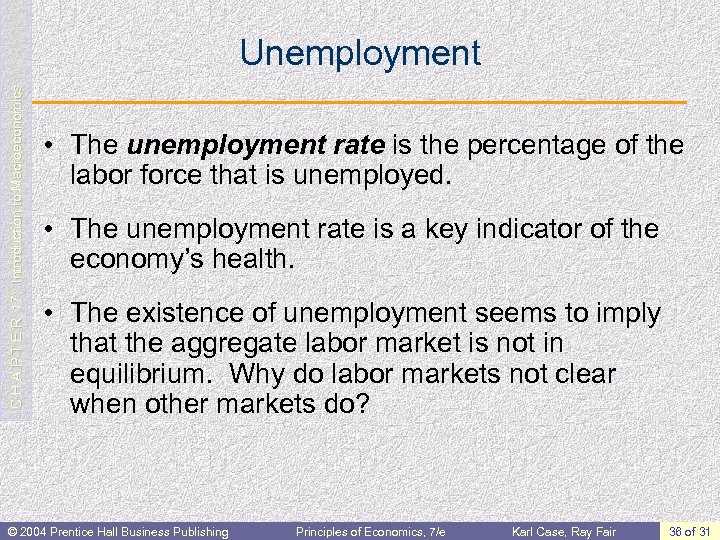 C H A P T E R 17: Introduction to Macroeconomics Unemployment • The